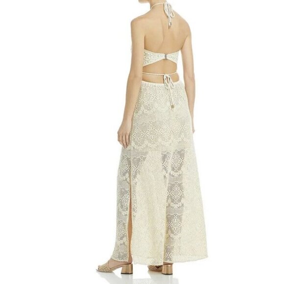 Jonathan Simkhai swim sz M Maxi Coverup Crochet Cut Out Cream Designer Luxury - Picture 2 of 7